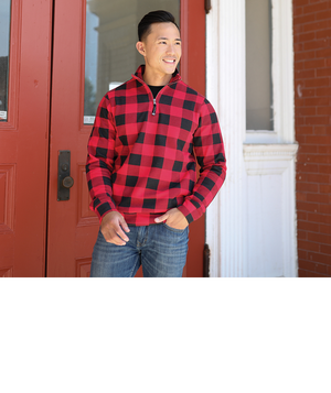 Crosswind Quarter Zip Sweatshirt - Red and Black Check