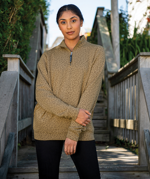 Crosswind Quarter Zip Sweatshirt - Gold Leopard