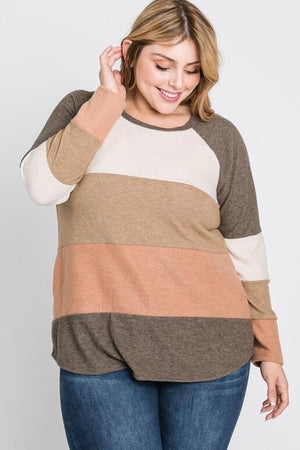 Brea Brushed Hacci Color Block - Brown