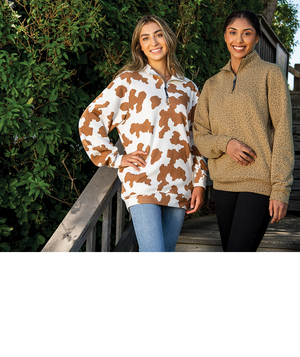 Crosswind Quarter Zip Sweatshirt - Brown Cow Print