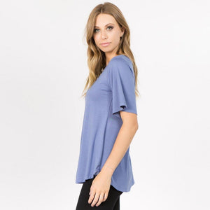 Nora Solid Color Regular Size Short Sleeve Tunic - Slate Blue