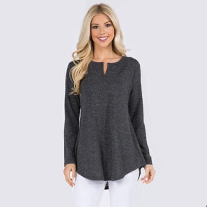 Madison Women's Long Sleeve Tunic Top - Heather Charcoal