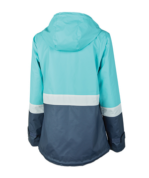 Women's Color Blocked New Englander Rain Jacket 5295 - Aqua/White/Navy