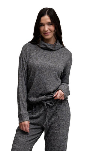 Hello Mello Cuddleblend Cowl Neck Lounge Top - Black