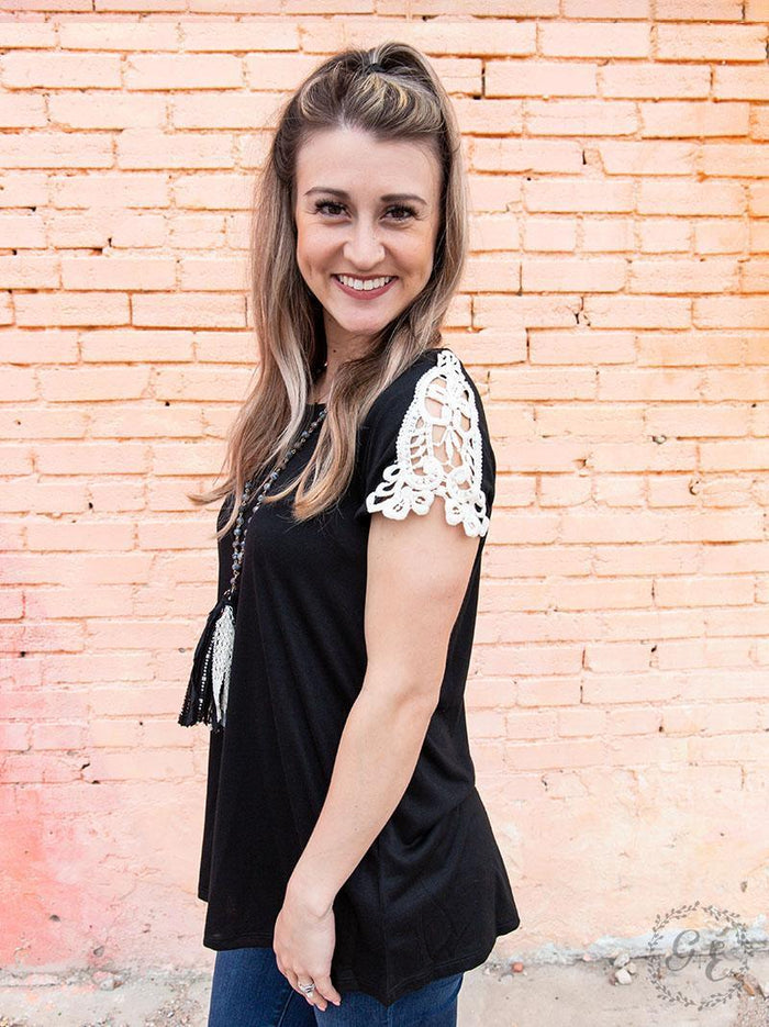 Adeline's Crochet Shoulder Short Sleeve - Black