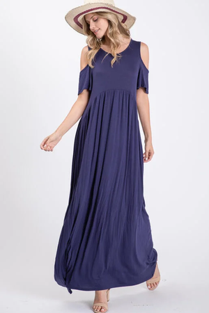 Linden Cold Shoulder Round Neck Maxi Dress - Navy