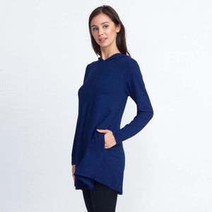 Women's Hooded Long Sleeve Tunic Top - Navy