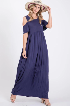 Linden Cold Shoulder Round Neck Maxi Dress - Navy