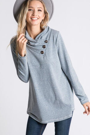 Sophia Pintucked Neckline French Terry Top - Teal
