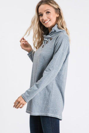 Sophia Pintucked Neckline French Terry Top - Teal