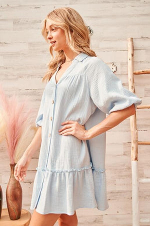 Trinity Shift Short Sleeve Dress - Sky Blue