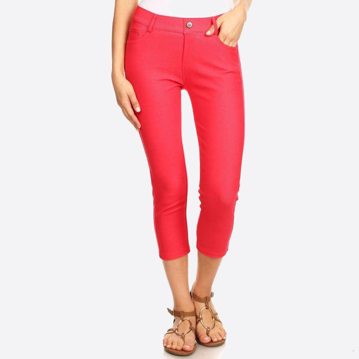 Nantucket Women's Classic Skinny Capri Jeggings - Red