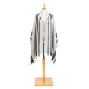 Herringbone Shawl - Gray with Stripes