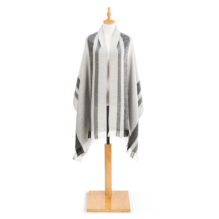 Herringbone Shawl - Gray with Stripes