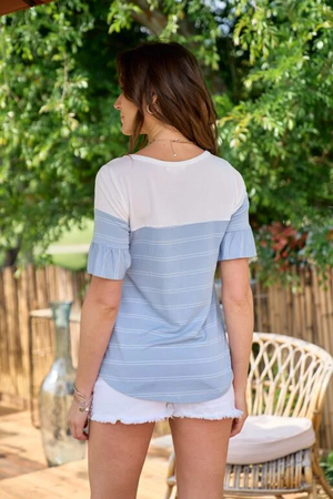 Lyra Ruffle Half Sleeve Top - Denim Blue