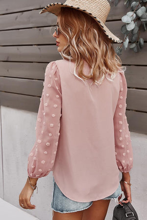 V-Neck Solid Long Sleeve Top - Pink