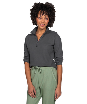 Women's Waffle Quarter Zip Pullover - Charcoal Grey