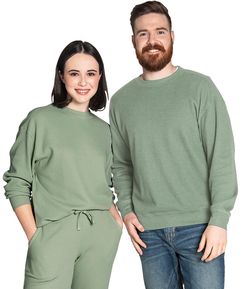 Waffle Crew Neck Sweatshirt (Unisex Fit) - Sage
