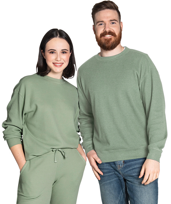 Waffle Crew Neck Sweatshirt (Unisex Fit) - Sage