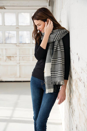 Gray/Black Plaid Reversible Button Poncho