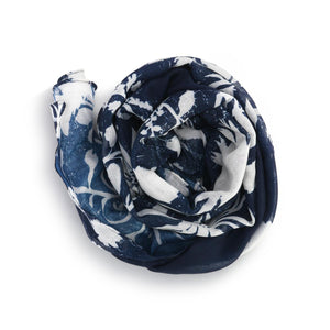 Rectangle Scarf with Navy Floral Design