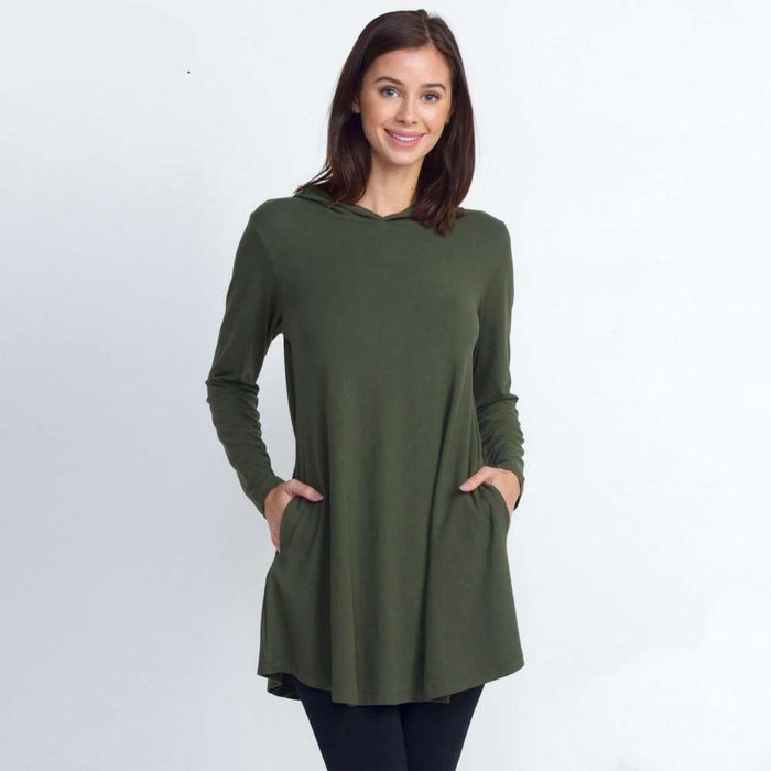 Women's Hooded Long Sleeve Tunic Top - Dark Olive