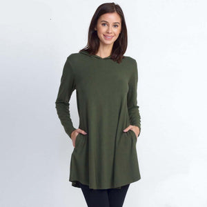 Women's Hooded Long Sleeve Tunic Top - Dark Olive
