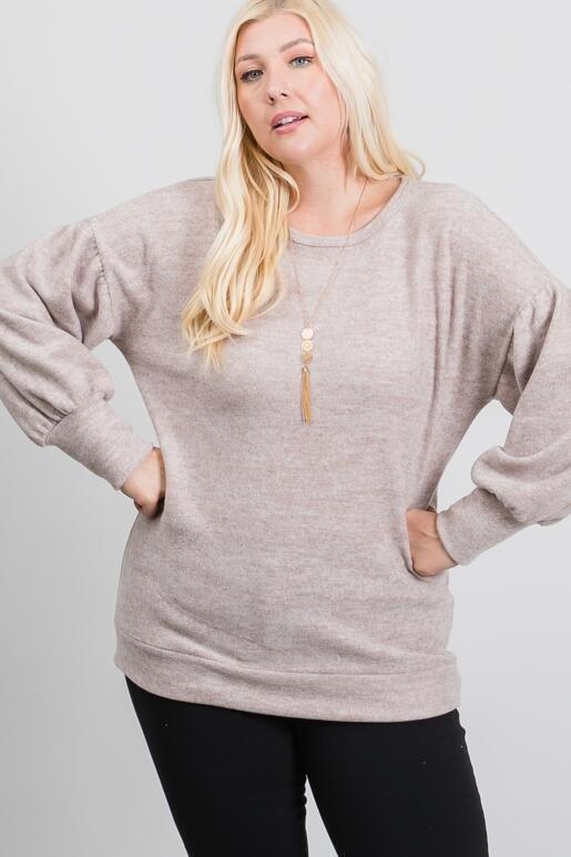 Karina Plus Size Brush Knit Top - Oatmeal