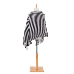 Cowl Neck Poncho - Navy and Cream