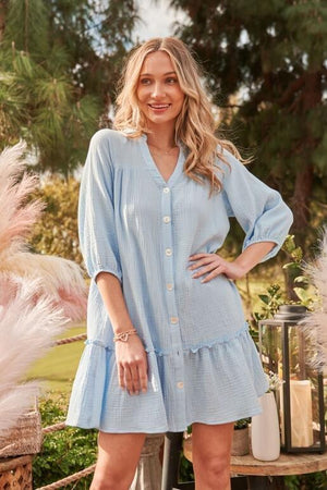 Trinity Shift Short Sleeve Dress - Sky Blue