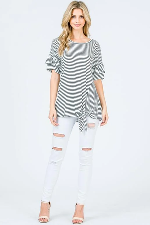 Jasmine Striped Ruffle Sleeve Top