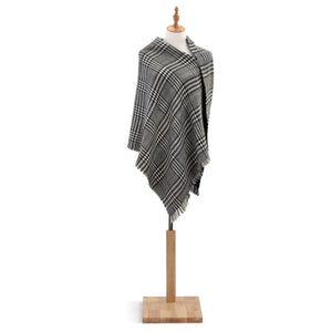 Gray/Black Plaid Reversible Button Poncho