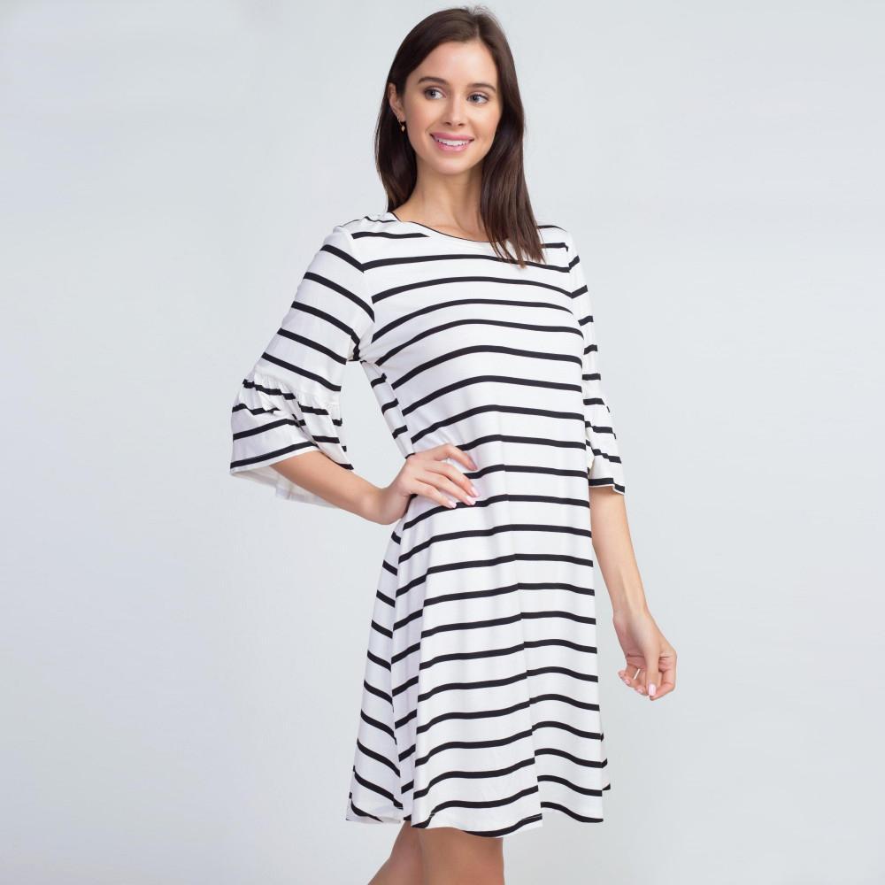 Women's Striped Ruffle 3/4 Sleeve Dress
