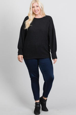 Karina Plus Size Brushed Knit Top - Black