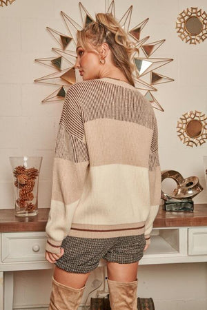 Kaylene Color Block Ribbed Sweater - Mocha