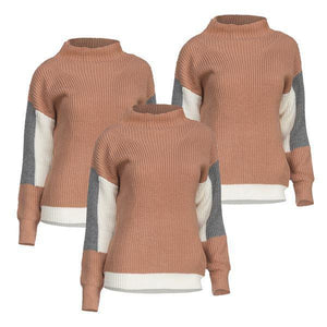 Mock Neck Color Block Sweater - Rose