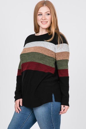 Luna Plus Size Color Block Long Sleeve Top - Black