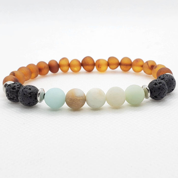 RBA - Adult CHUNKY Amber Aromatherapy Bracelet - Raw Amazonite Cognac