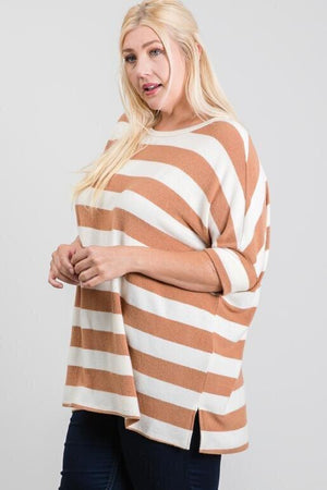 Cora Plus Size Boxy Fit 3/4 Sleeve Top - Brown