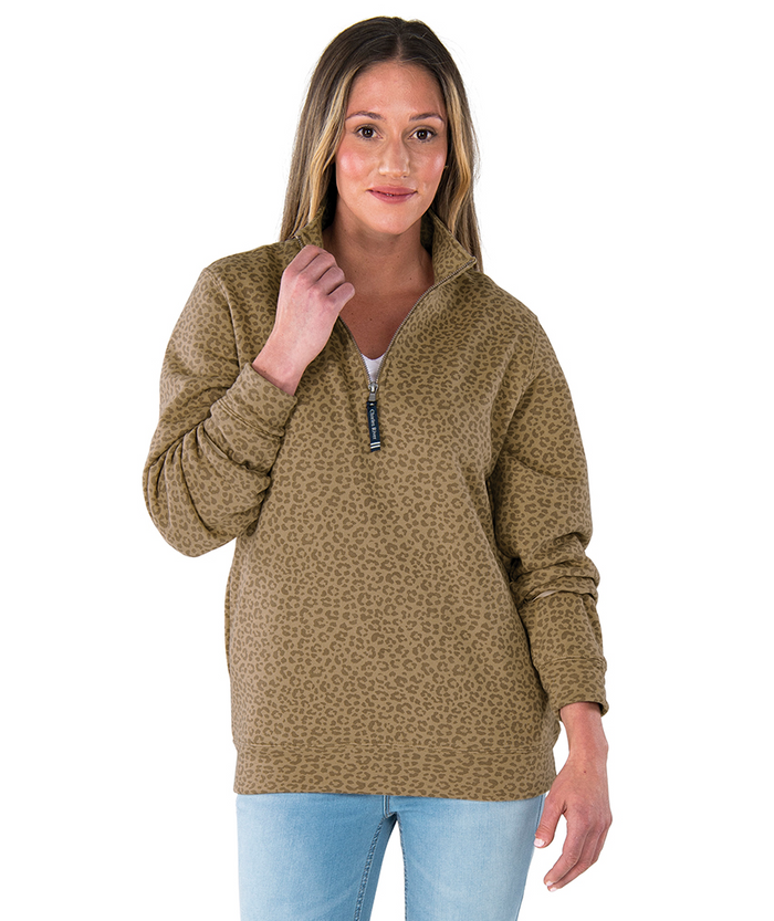 Crosswind Quarter Zip Sweatshirt - Gold Leopard