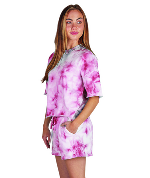 Women's Clifton Short Sleeve Sweatshirt 5254 - Washed Red Tie-Dye