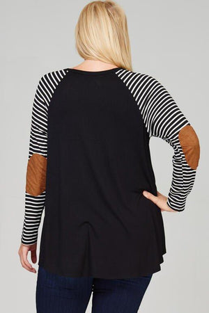 Quinn Plus Size Raglan Strip Long Sleeve with Suede Elbow Patch
