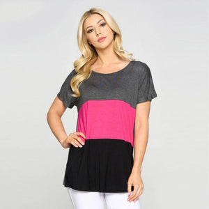 Crissy Short Sleeved Striped Tunic Top - Grey