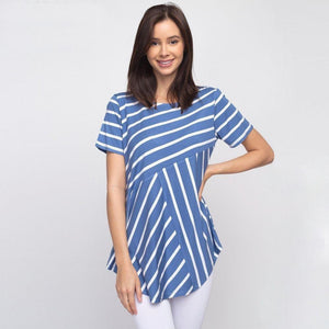 Josie Striped Denim and White Short Sleeve Tunic Top