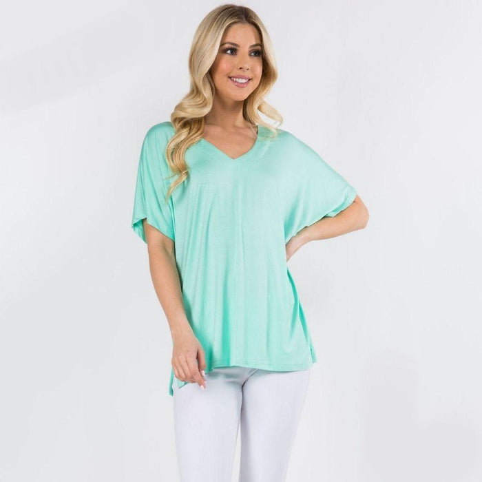 Ali Ladies Solid Color Short Sleeve Oversized Tee - Mint