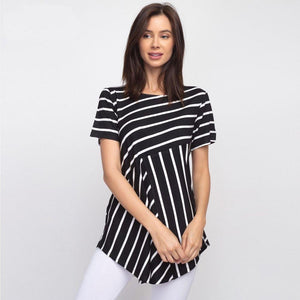 Josie Striped Black and White Short Sleeve Tunic Top