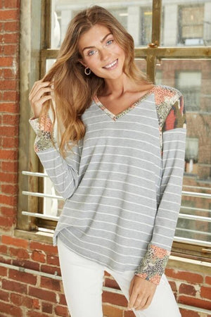 Lorelei Thermal and Mixed Media Top - Grey