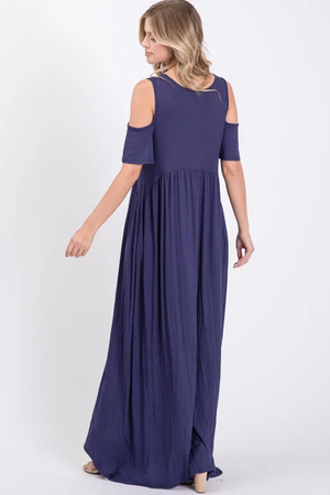 Linden Cold Shoulder Round Neck Maxi Dress - Navy