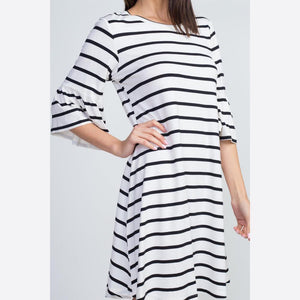 Women's Striped Ruffle 3/4 Sleeve Dress