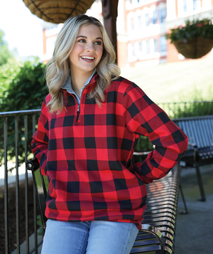 Crosswind Quarter Zip Sweatshirt Red and Black Check Spotted Moon